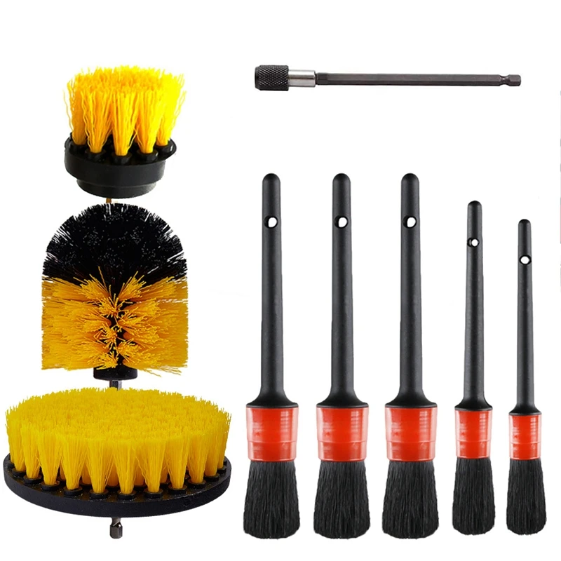 

9Pcs Electric Drill Brush Detailing Brush Set For Car Rim Tire Wheel Wash Detail Brush Set For Dust Cleaning