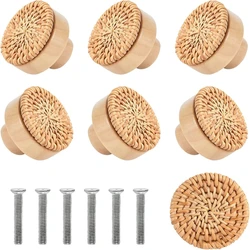 Wooden Handles Beech Rattan Drawer Knobs Wardrobe Furniture Handle Kitchen Cupboard Door Handle Dresser Pulls Furniture Hardware