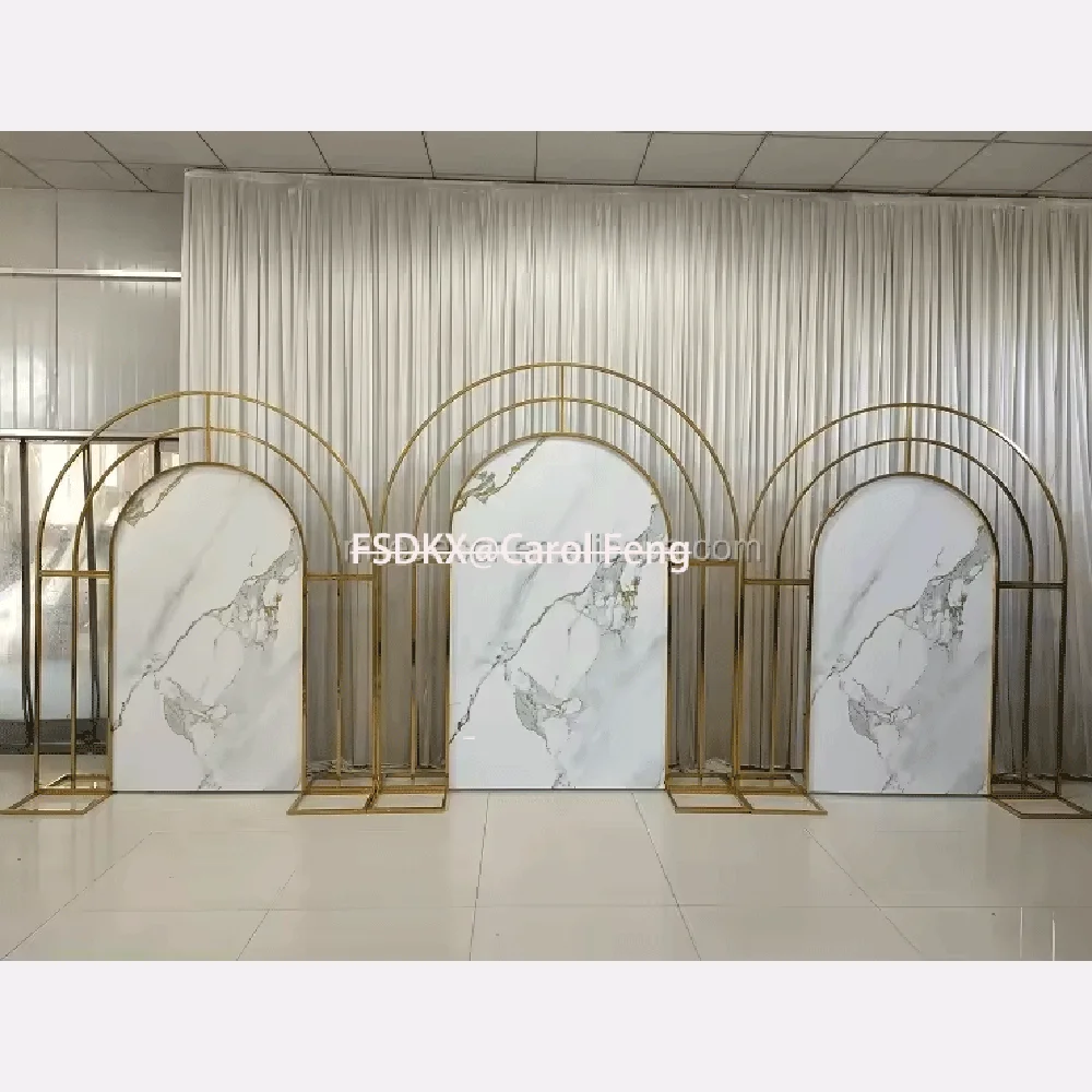 Wedding Supplier Party Decoration White And Golden Metal Arch Acrylic Decorative Backdrops