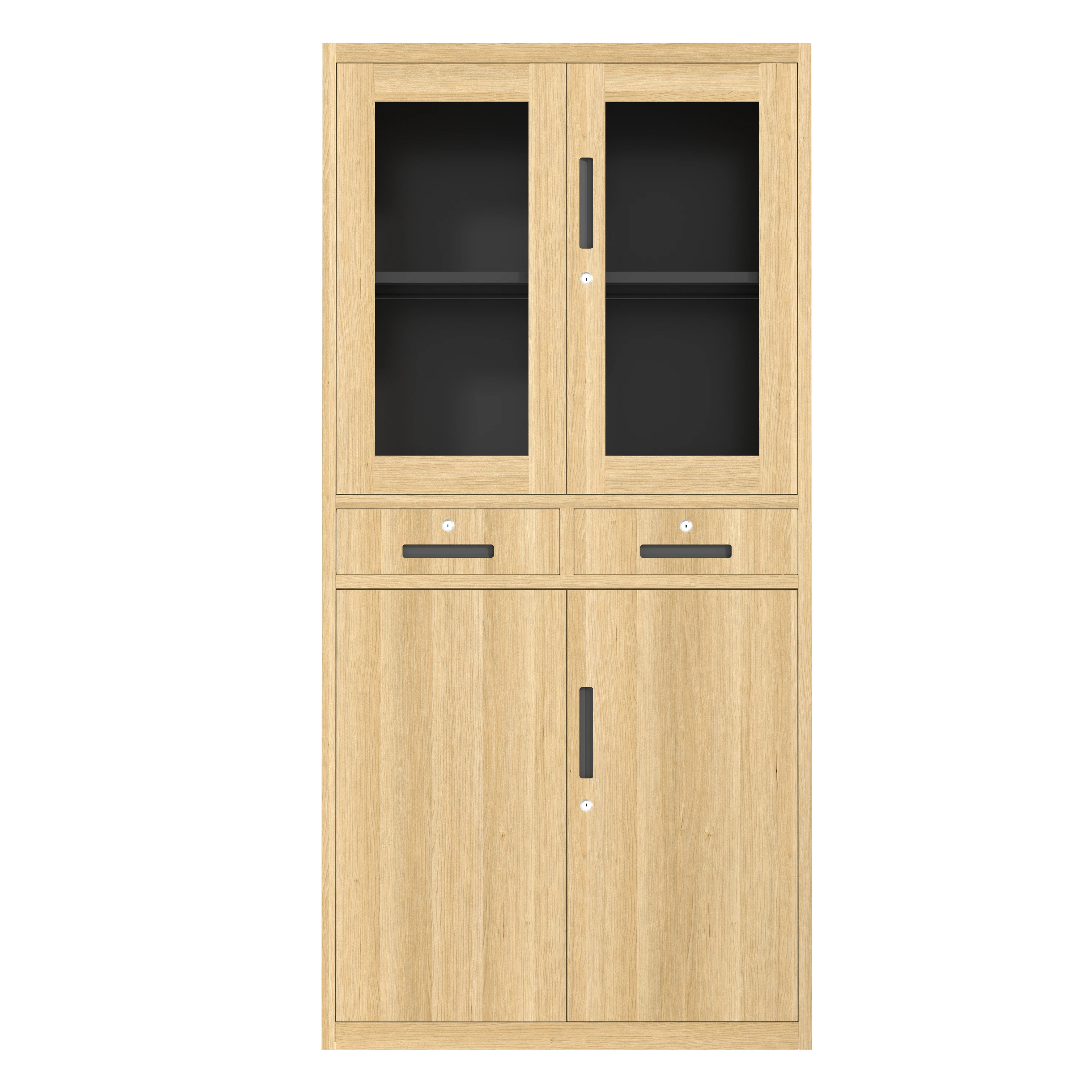 

High Quality Glass display cabinet Cherry wood texture Metal Two Door Storage Office Furniture File Record Data Steel Cupboards