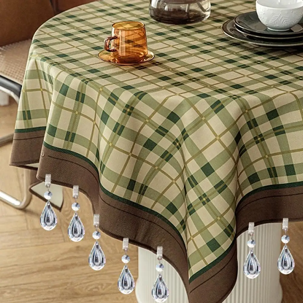 Home Decor Accent Set of 4 Teardrop Tablecloth Pendants Metal Clip Home Decoration Shiny Glass Prism Pendant for Picnic Table