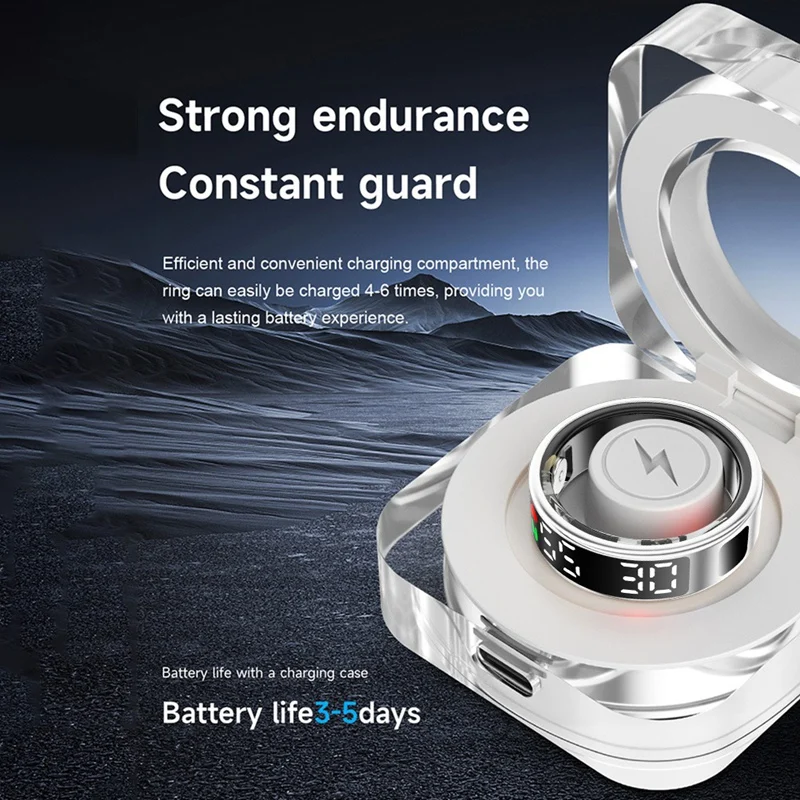 RS08 Smart Ring Heart Rate Health Monitor 5ATM Waterproof Multi Sport Mode Blood Oxygen Tracker With Charge Compartment