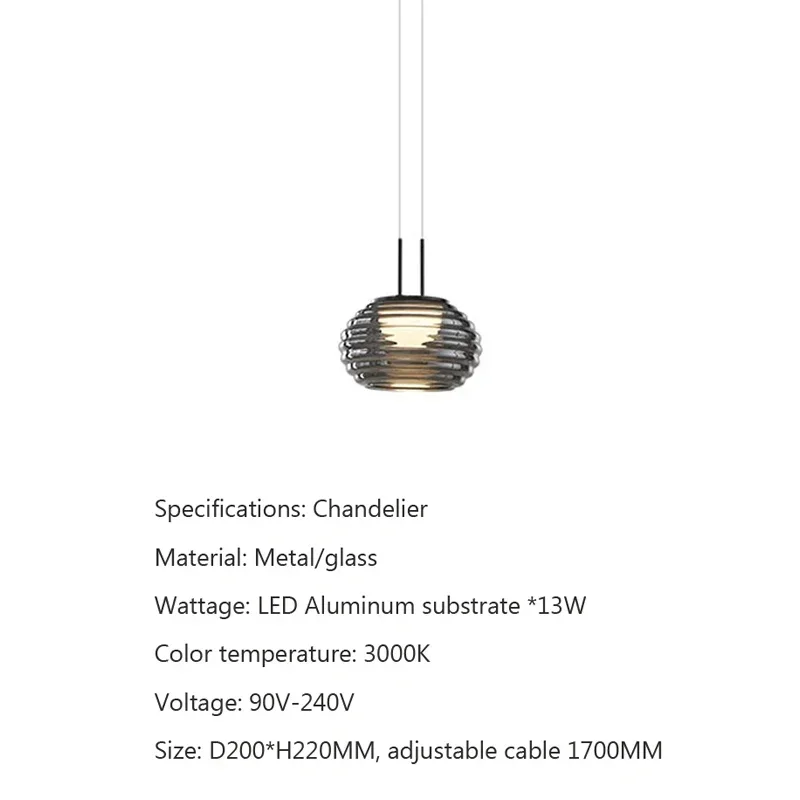 Imagem -04 - Modern Luxury Bedside Led Pendant Lamp Restaurante Bar Smoke Gray Glass Light Personalidade Iluminação Pendurado Indoor Fixture