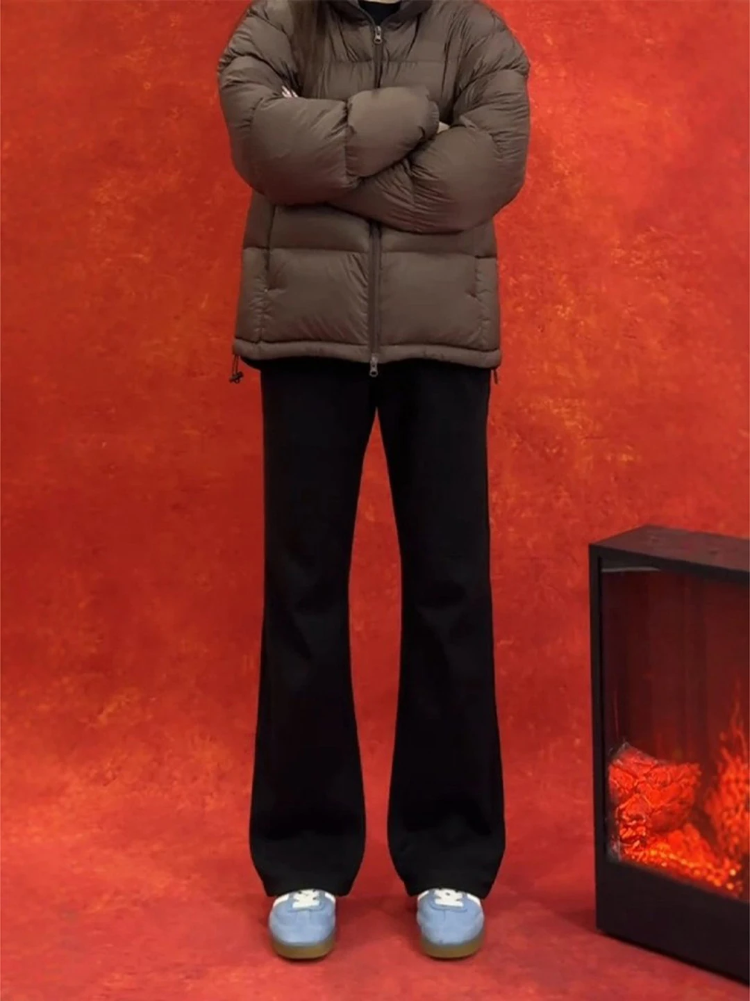 

Cleanfit Men's Winter Fce Lined Bell Bot Jeans Straight Cut Enhance Leg Length American Sle mid Waist Zipper Fly