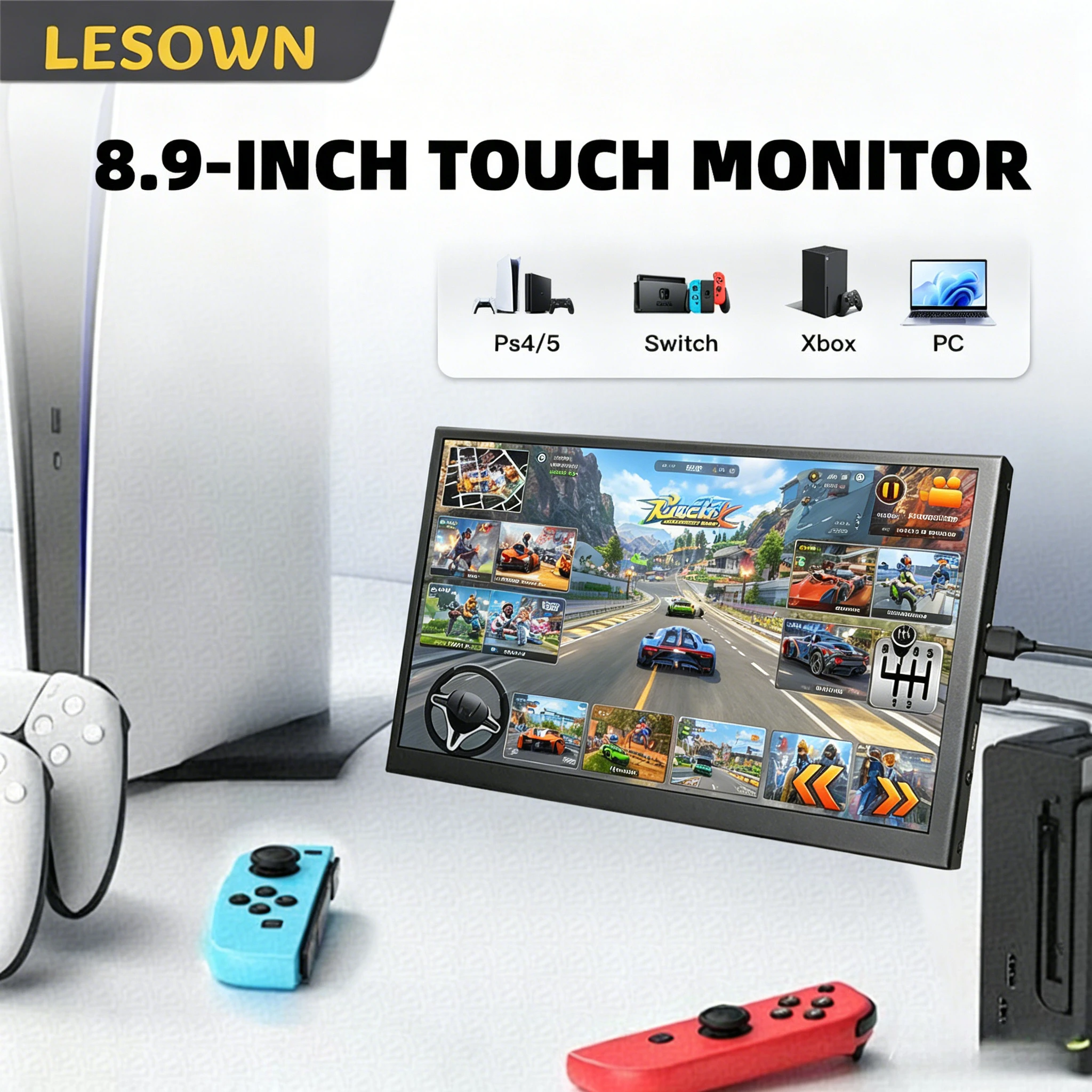 

LESOWN VESA Mounted PC Mod Screen 8.9" 1920x1200 Aluminum Alloy External Monitor Type-C 16:10 for AIDA64 Hardware Setup
