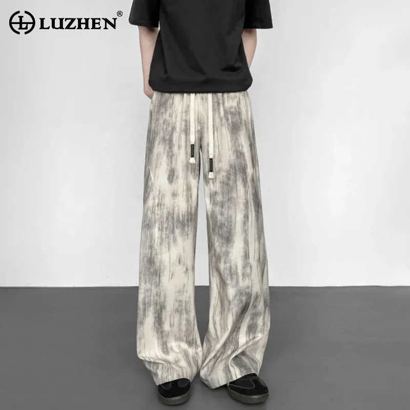 LUZHEN New High Quality Tie-dyed Pattern Drawstring Elastic 2026 Waist Straight Trousers Men Trendy Wide Leg Casual Pants JY8642