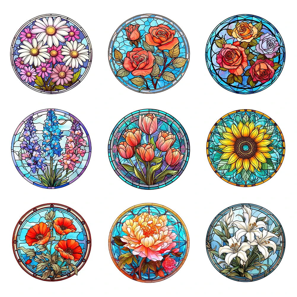 Stained Glass Flower Cross Stitch Kits Printed Canvas Full Embroidery Eco-cotton Thread 18CT Home Decor Painting Embroidery Set