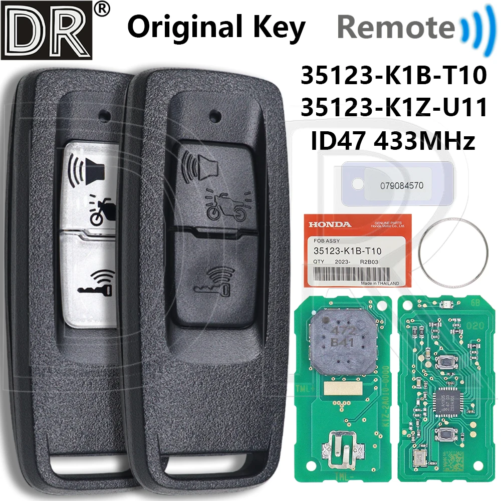 

Great 35111-K1Z-U11 35111-K1B-T10 ID47 Chip 433MHz Car Remote Key For Honda K1Z K1B PCX160 Forza NSS350 Airblade 2021-2023