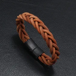 New Simple and Fashionable Leather Rope Bracelet Men's Alloy Magnet Buckle Five Strand Leather Handwoven Jewelry