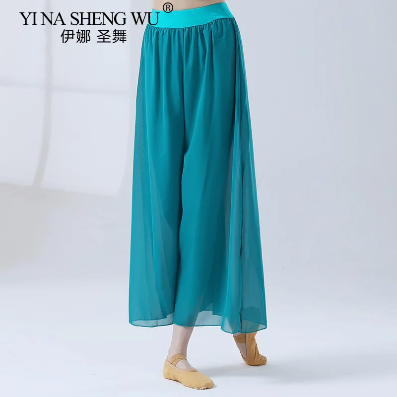 Chiffon Culottes Loose Pleated Wide Leg Palazzo Pants Women Dance Dance Practice Yoga Pants Trousers Classical Dancer Black