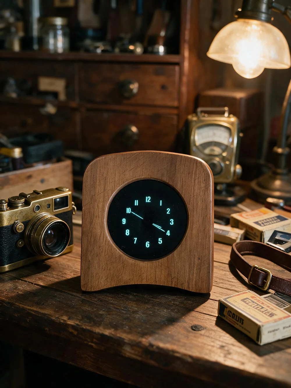 Mini Kreativer Retro High-End Holzmaserung / Aluminiumlegierungsgehäuse Desktop WIFI-Uhr Zeiger-Typ 5V Vakuum-Fluoreszenz-Bildschirm – Detail 4