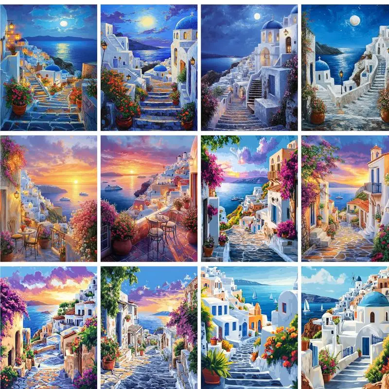 

GATYZTORY Oil Painting By Numbers Paint Kit Drawing By Number Town Landscape Diy Crafts Coloring By Numbers Home Decors Gift Art