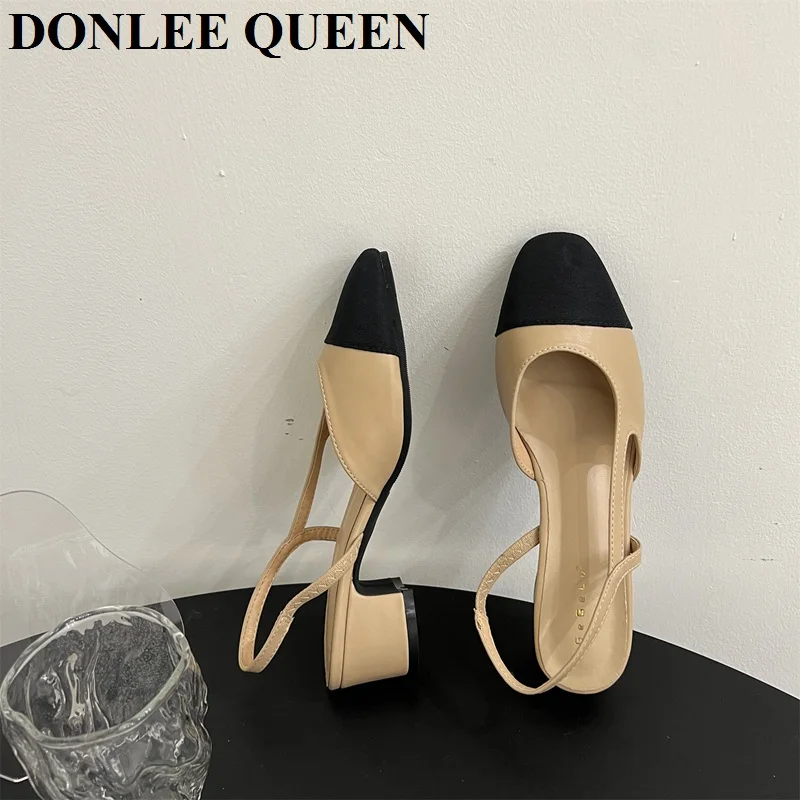 Classic Mixed Color Slingback Sandals Women Elastic Band Back Strap Flats Mules New Brand Design Heels Pumps Female Office Mujer