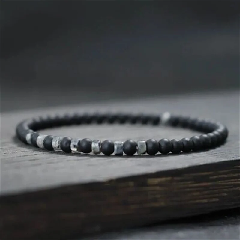 Minimalist 4mm Bead Bracelet Women Men Natural Tiger Eye Stone Black Matte Small Beads Bracelets Meditation Yoga Strand Jewelry