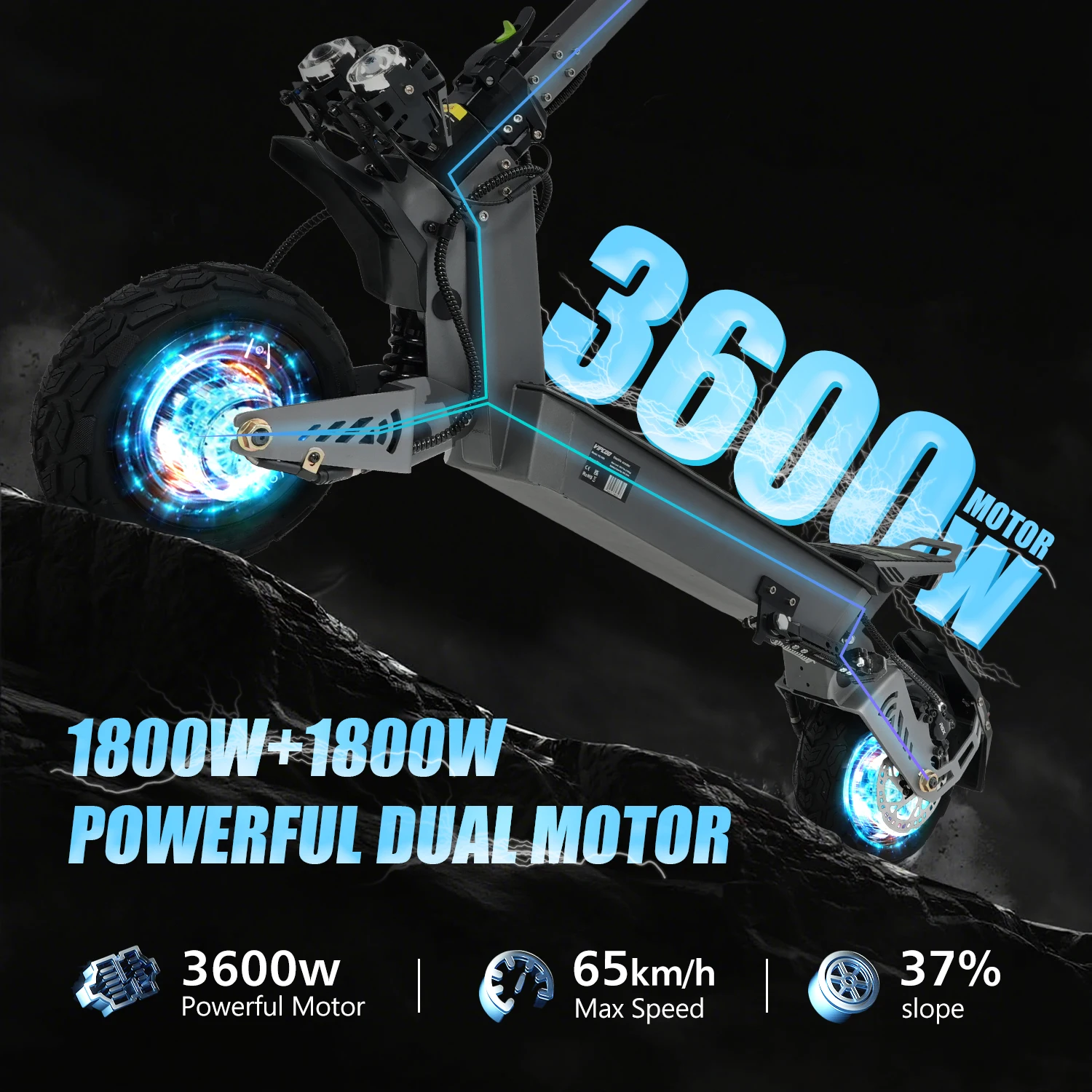 VIPCOO VC-VS9 3600 واط محرك مزدوج 60V26AH بطارية ليثيوم منافذ شحن مزدوجة سكوتر كهربائي 11 في الإطارات على الطرق الوعرة الكبار Escooter