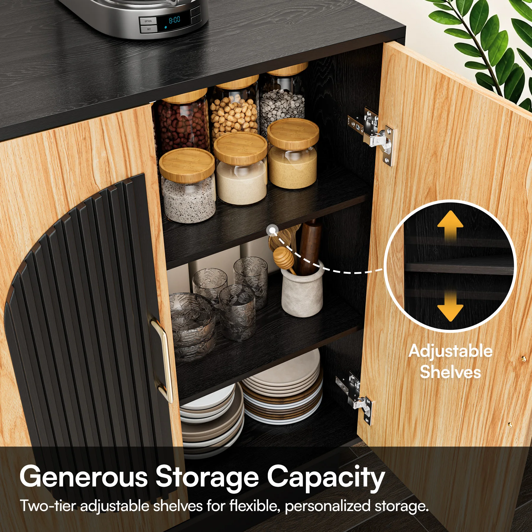 Modern Fluted Modular Credenza & Buffet Cabinet with Storage 5