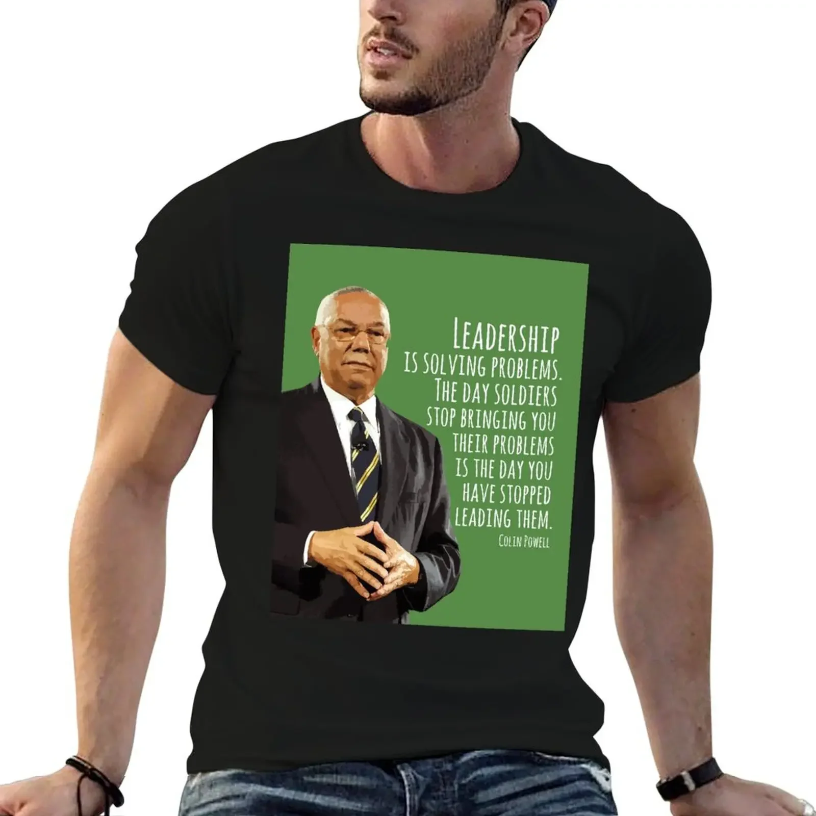 Colin Powell Quote Leadership is Solving Problems Motivation Inspiration US Secretary of State Wall Art Print T-Shirt