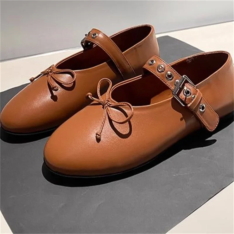 

Belts Buckle Shoes for Women Round Toe Female Ballet Flat Heels Butterfly-knot Chassure Femme Shallow Lady Front Strap Zapatos