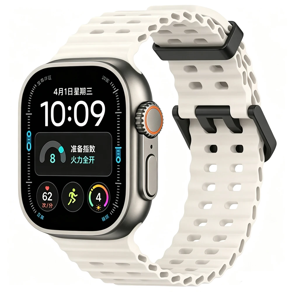 Ocean Silikonarmband für Apple Watch Band Ultra 4/3/2/1 49mm Serie 12 11 10 46mm Komfortables Armband IWatch 9 8 7 6 5 4 SE 45/44mm – Detail 5