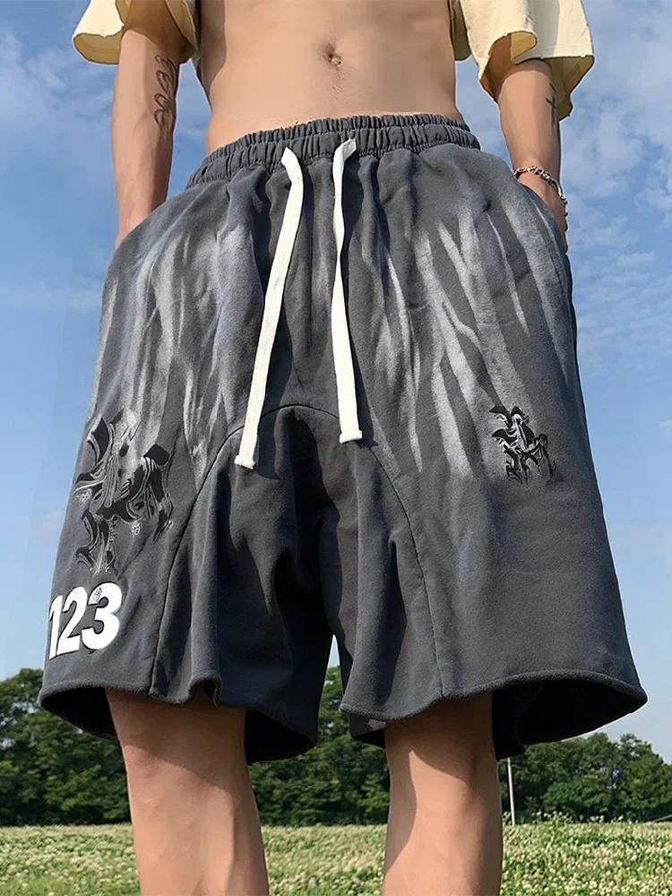 

RRR23 Винтажные спортивные шорты средней длины в стиле High Street, плотные, дышащие, летние