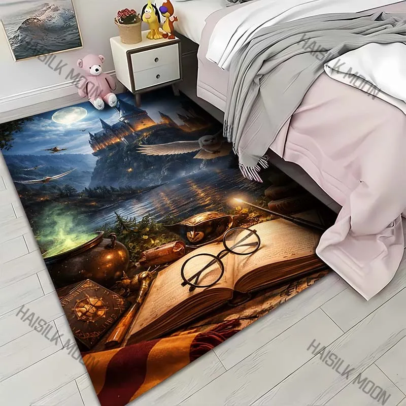 1PC Moonlit magic castle owl books wand Print Carpet for Living Room Bedroom Sofa Home Decor Rus Non-slip Floor Mat Luxury Gift