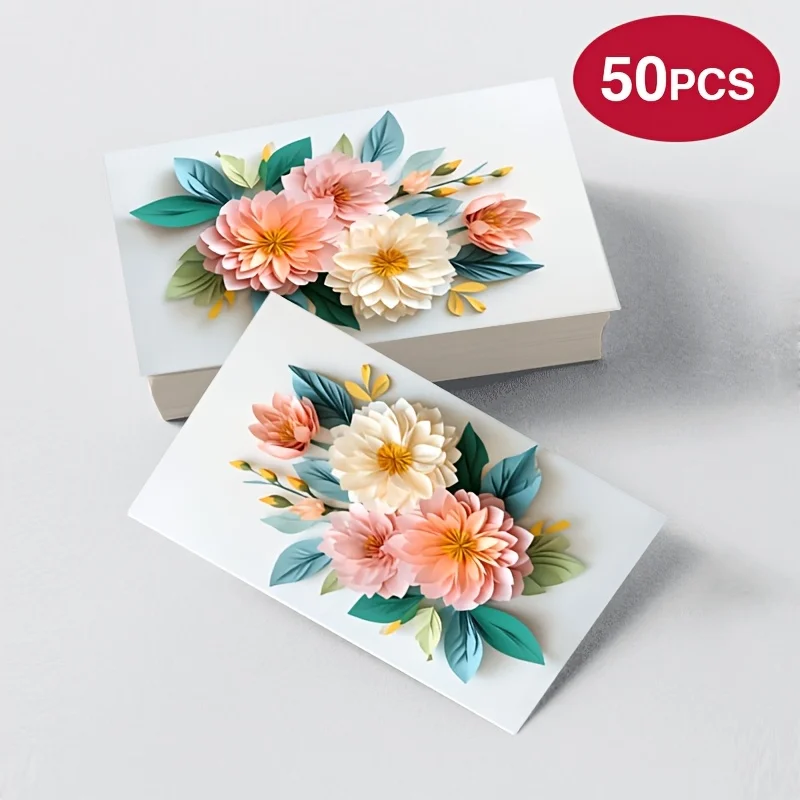 50pcs simulated printed thank-you cards, decorated with bright pink and white sunflower colors