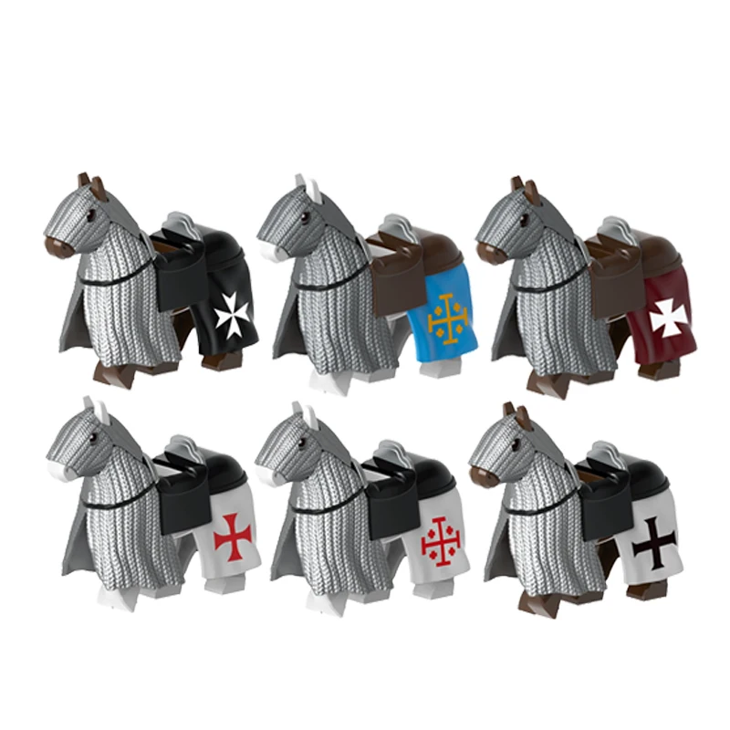 Medieval Building Blocks Crusades Hospitaller Teutonic Lion Jerusalem Tripoli Knights Figures Solders Weapons Shields War-horse