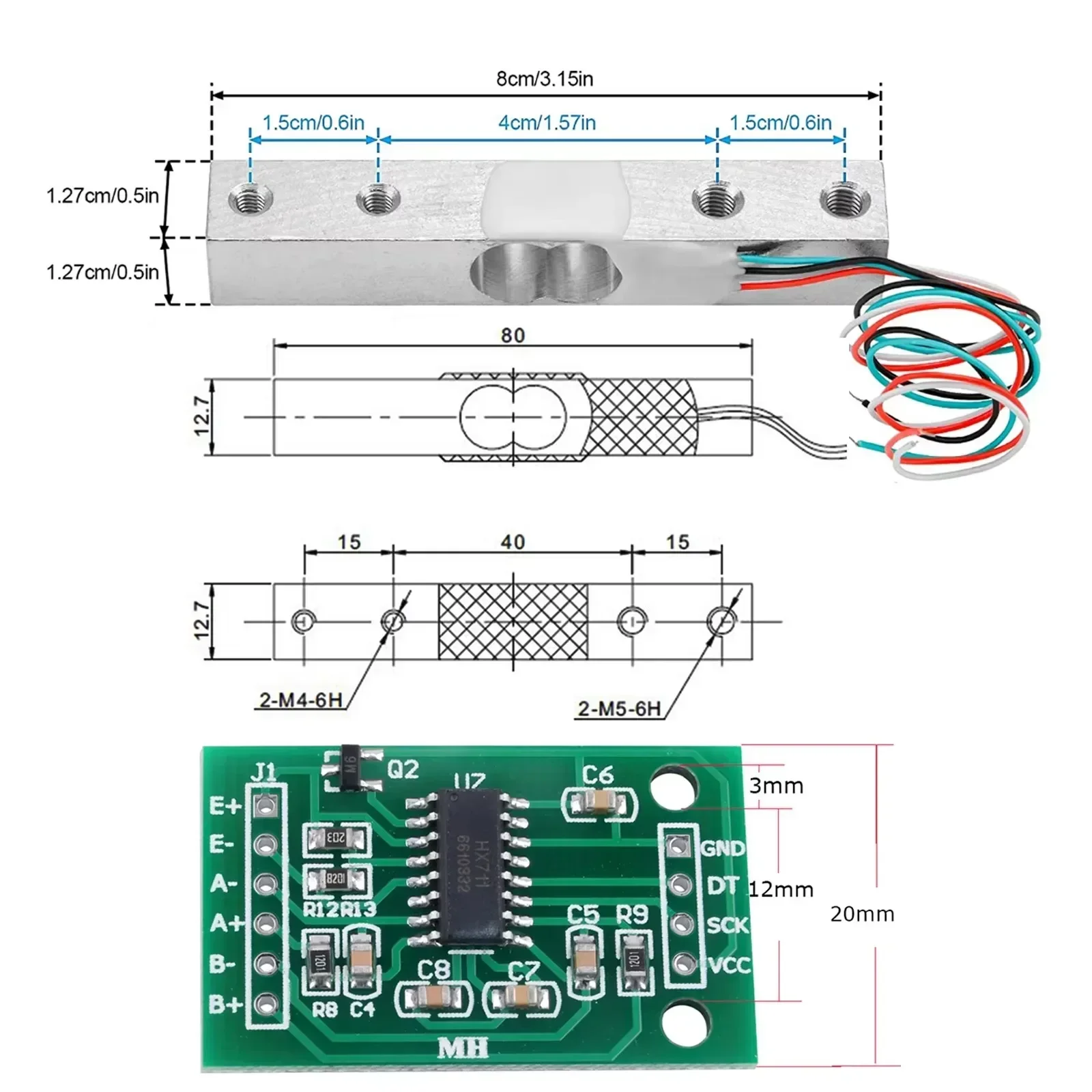 Load Cell Weight Sensor 1KG 2KG 3KG 5KG 10KG 20KG HX711 AD Module Aluminum Alloy Weighing Pressure Sensor Electronic Scale
