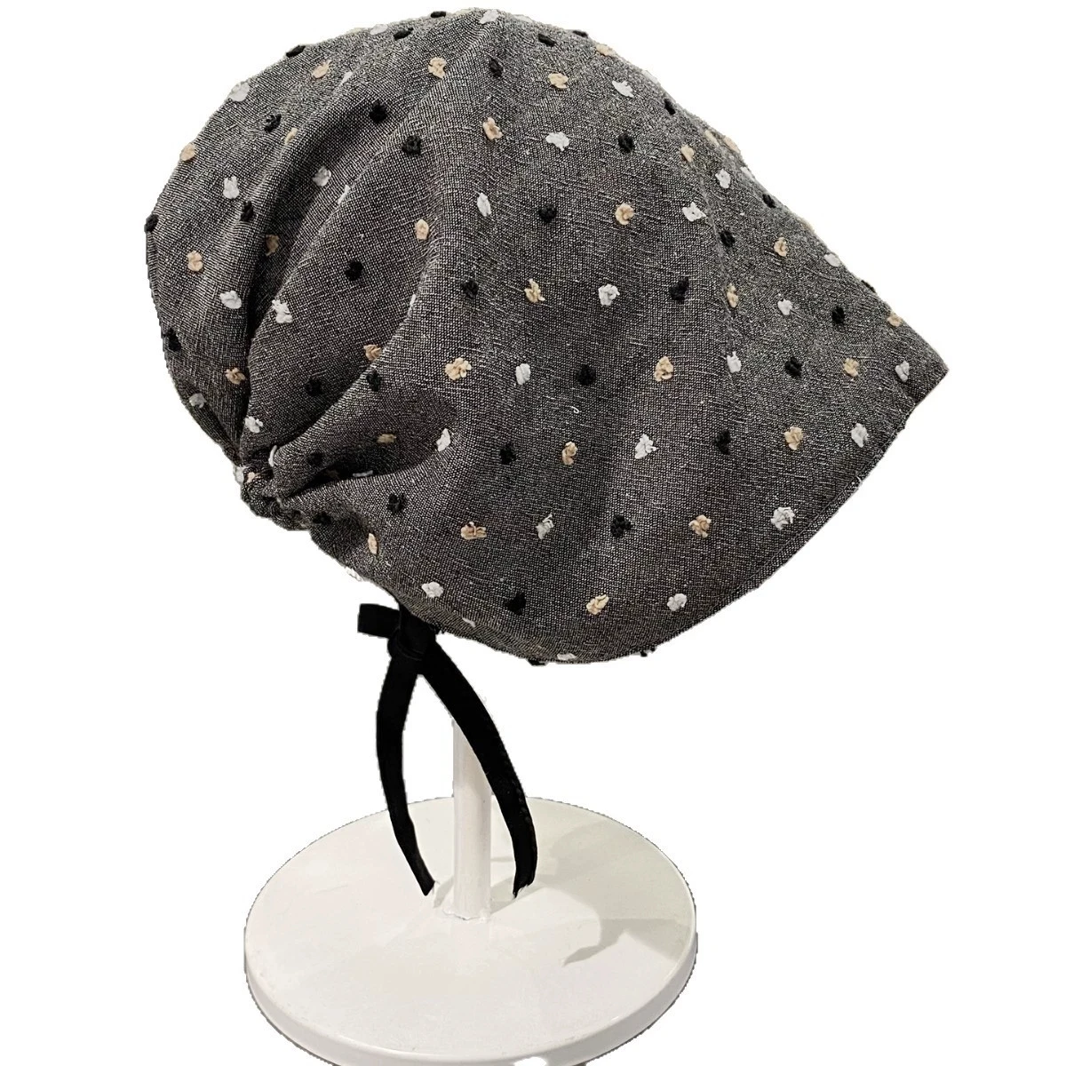 Spring & Summer Vintage Polka Dot Headscarf with Tied Band Hat Personalized Relaxed Slouchy Beanies for Women