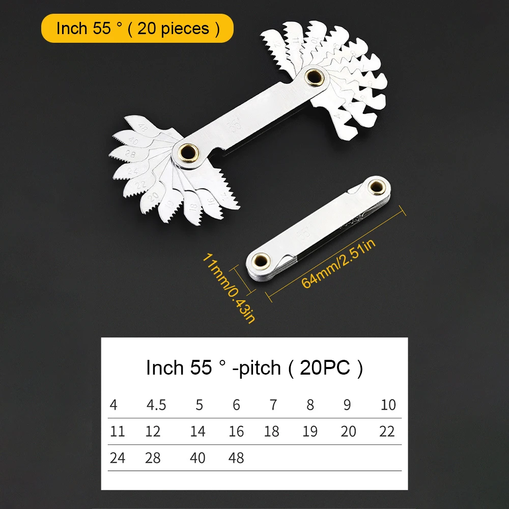 Thread Pitch Cutting Gauge Wood Working Tool Set Inch 55° Metric Thread Gauge Metric Screw Thread Gauge Home Measuring Tool