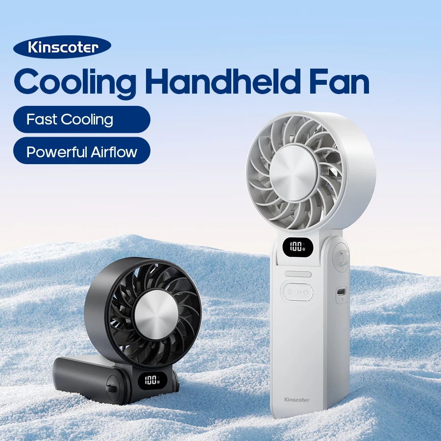 Portable High Speed Handheld Fan 3600mAh Foldable Cooling Fan 100 Speed Mini Rechargeable Fan with LED Digital Display & Lanyard