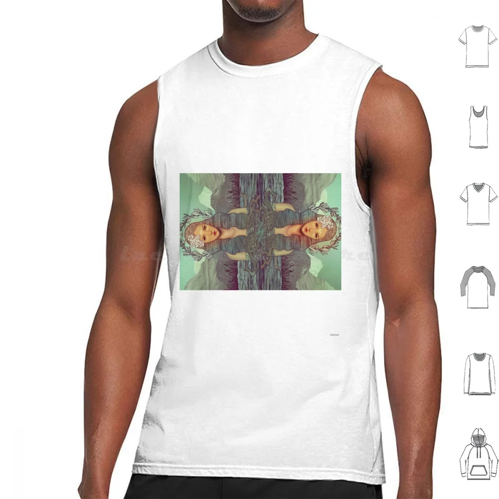 Cleansing Tank Tops Vest Sleeveless Wicca Witch Pagan Wizard Magic Magick Water Clean Blue Flowers Nature Collage Hair Long