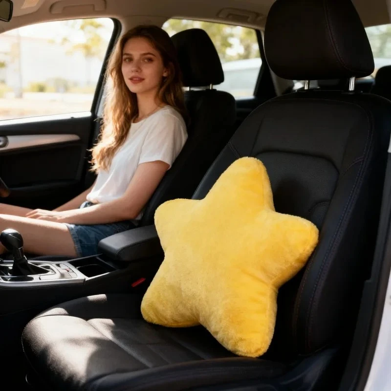 

Car star-shaped throw pillow, soft and comfortable short fleece, car waist rest throw pillow 1/2