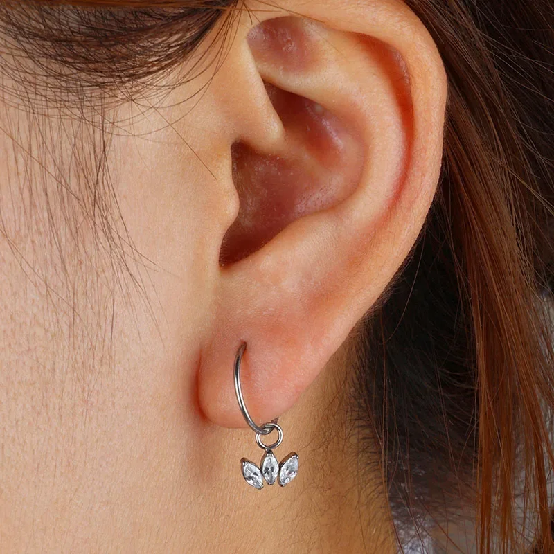 G23 Titanium Hinged Segment Hoop Earrings, CZ Paved Design