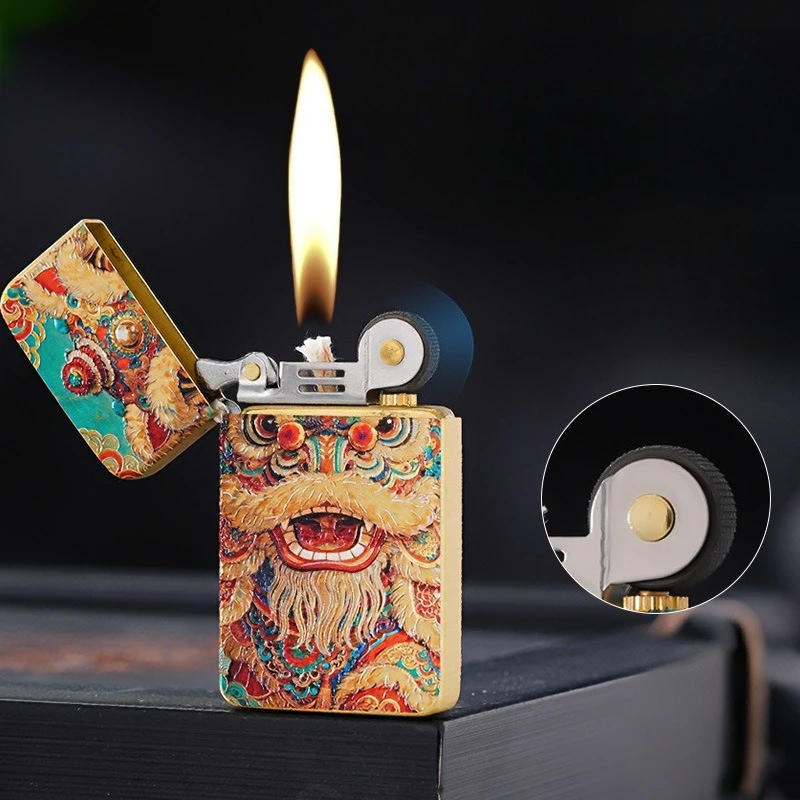 

Zorro Embossed Color Printed Thin Pure Copper Shell Kerosine Windproof Lighter, Personalized Retro Holiday Gift for Boyfriend