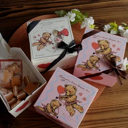 14*14*10cm 10pcs Pink White Cupid Bear Red Heart Design Paper Box Cookie Chocolate Soap Candle Party DIY Gifts Packing