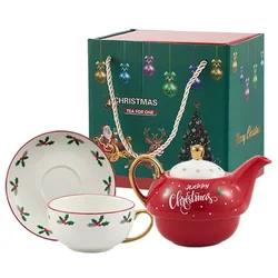 Christmas Ceramic Coffee Pot and Cup Plate Creative Porcelain Tea Set with Gift Box Household Milk Water Mug Xtmas Gift