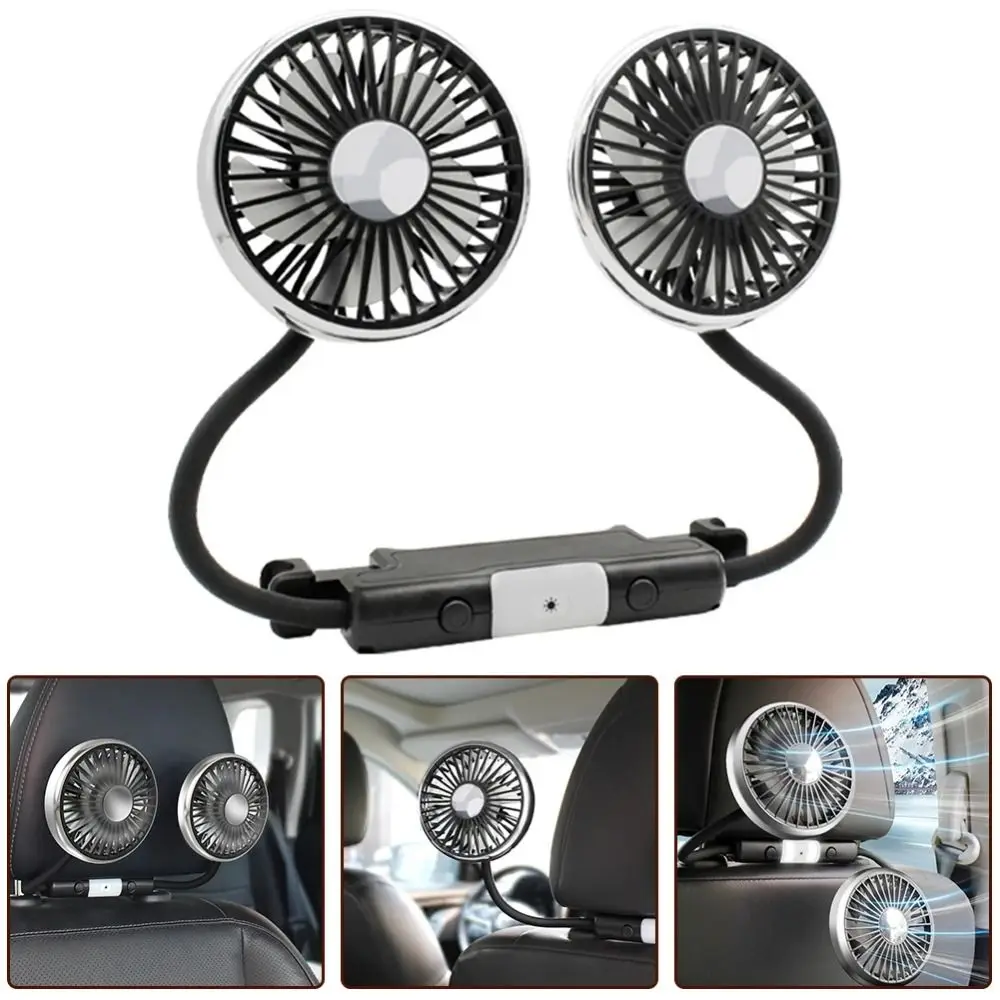 360° Vehicle-mounted Double-head Fan Multi-functional Silent Electric Magnetic Fan Adjustable Three-speed Cooling Fan Auto