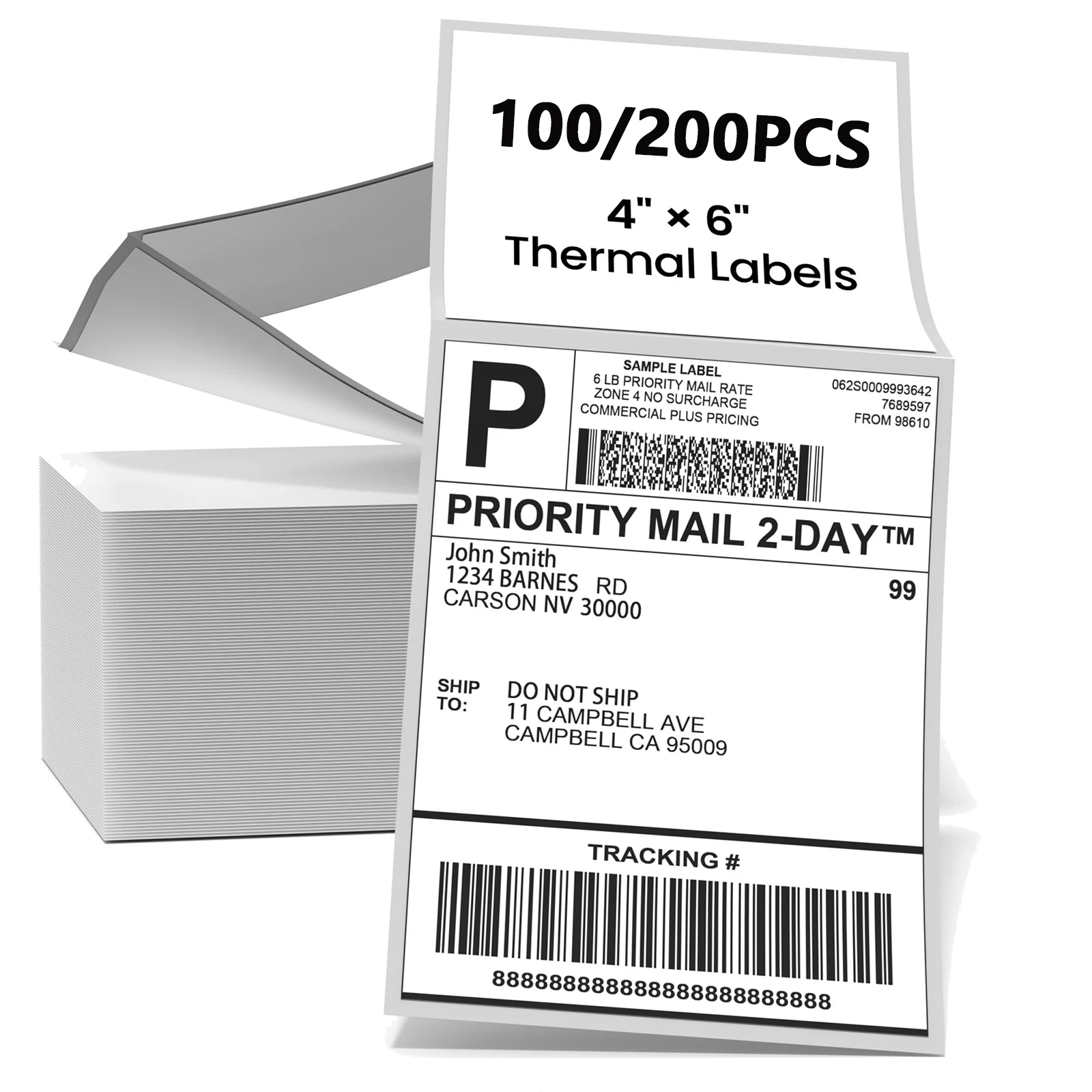 

4x6 Inch Direct Thermal Shipping Labels 100/200 Sheets Adhesive Paper White Sticker For DHL UPS Express LOGO Barcode Label Maker