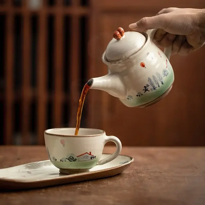 Handmade tea set, ceramic hand-painted household cute teacup pot