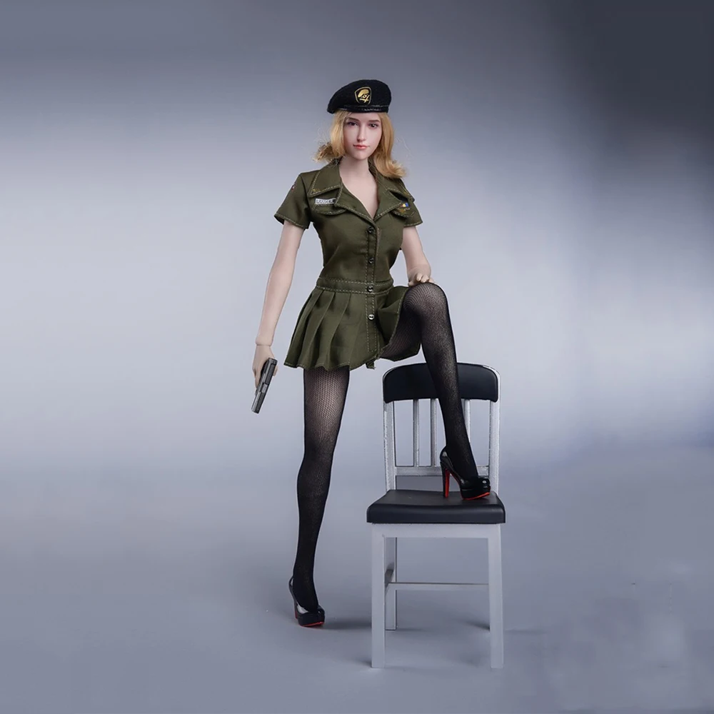 

Fire Girl Toys FG070 1/6 Scale Military Style Short Skirt Beret Black Seamless Pantyhose Cool Girl Suit for 12" Female Body