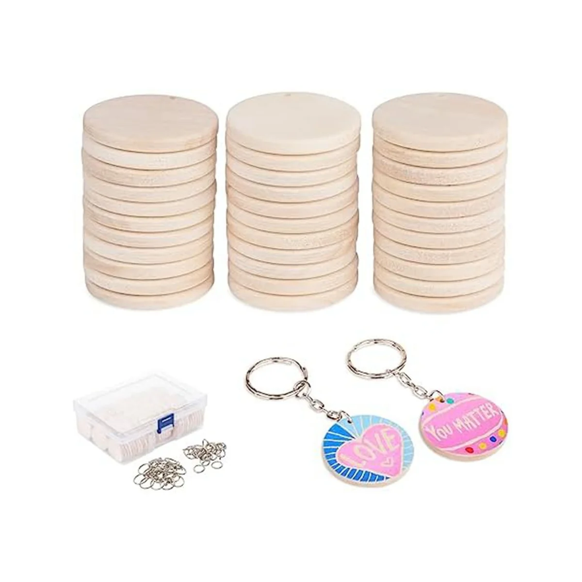 100Pcs Wooden Circles for Crafts, 3.5cm Unfinished Wooden Keychain Wooden Circles for DIY Craft ChristmasDecoration