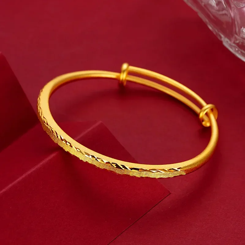 

9999 Real Gold 24K Retro Wind Roller Lace Striped Bracelet, Ancient Women's Bracelet