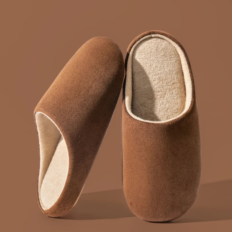 Pantoufles de couleur unie pour hommes, automne et hiver, velours fin, fond souple muet, antidérapant, doux et confortable, chaussures de sol d'intérieur pour la maison