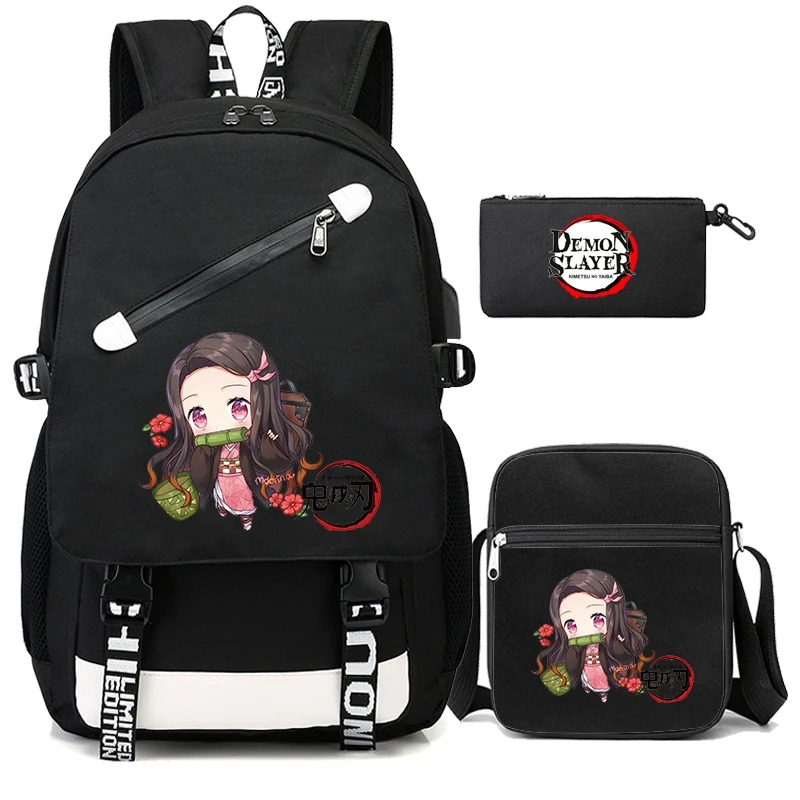 3Pcs/set Anime Demon Slayer Backpack Boy Girl Back To School Rucksacks Teenager Student Schoolbag Kamado Nezuko Cartoon Men Bags