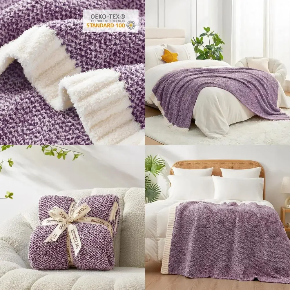 

Двустороннее мягкое вязаное одеяло Heather Purple Twin Size, уютное плюшевое покрывало для кровати и дивана, 60x80