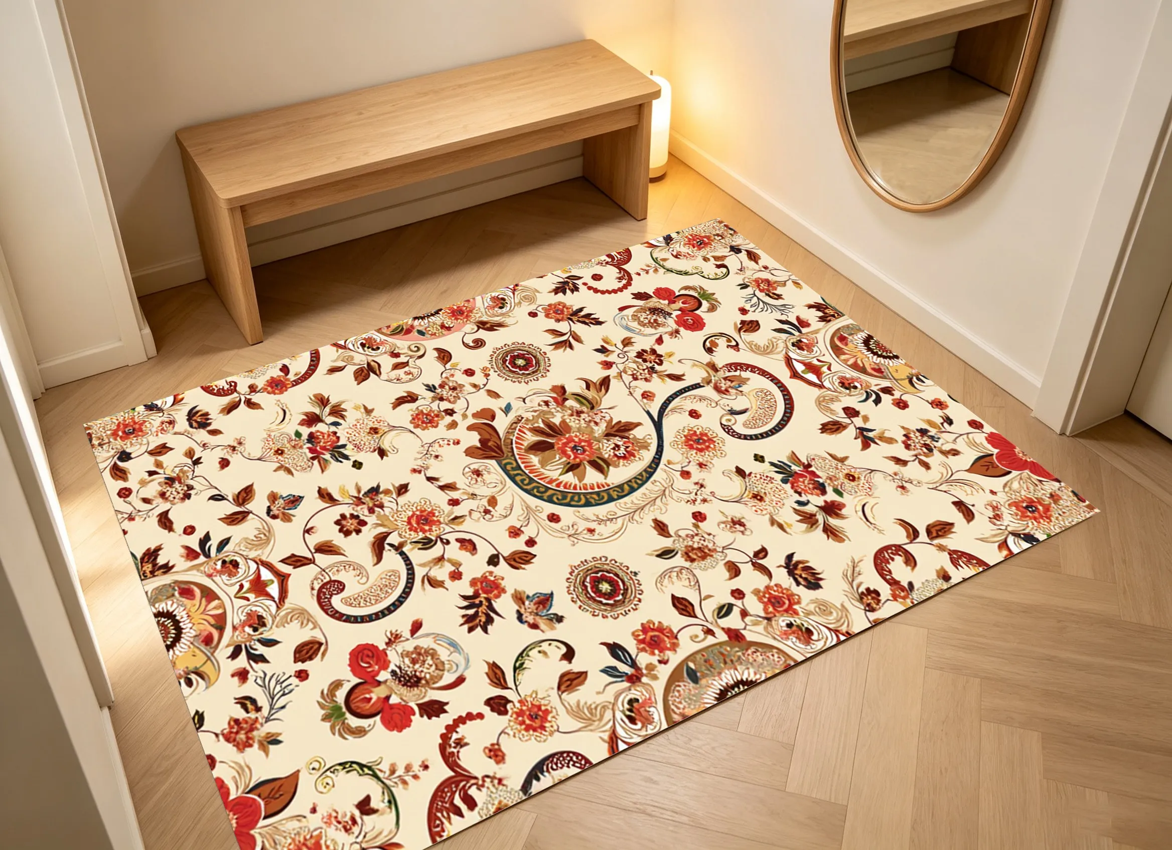 Velvet Rug Retro Paisley Floral Pattern American Retro Style for Living Room Bedroom Entryway Decor