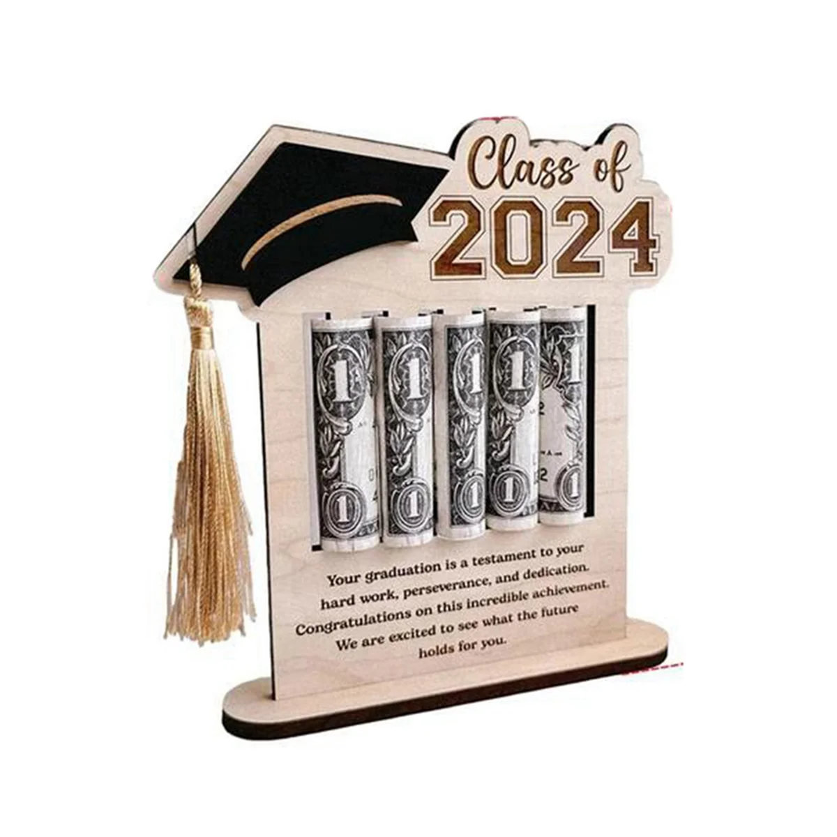 Money Card Holder 2024 Graduation Cash Holder Wooden Congrats Card Money Clip for Home Desktop Decor Party Favors Black