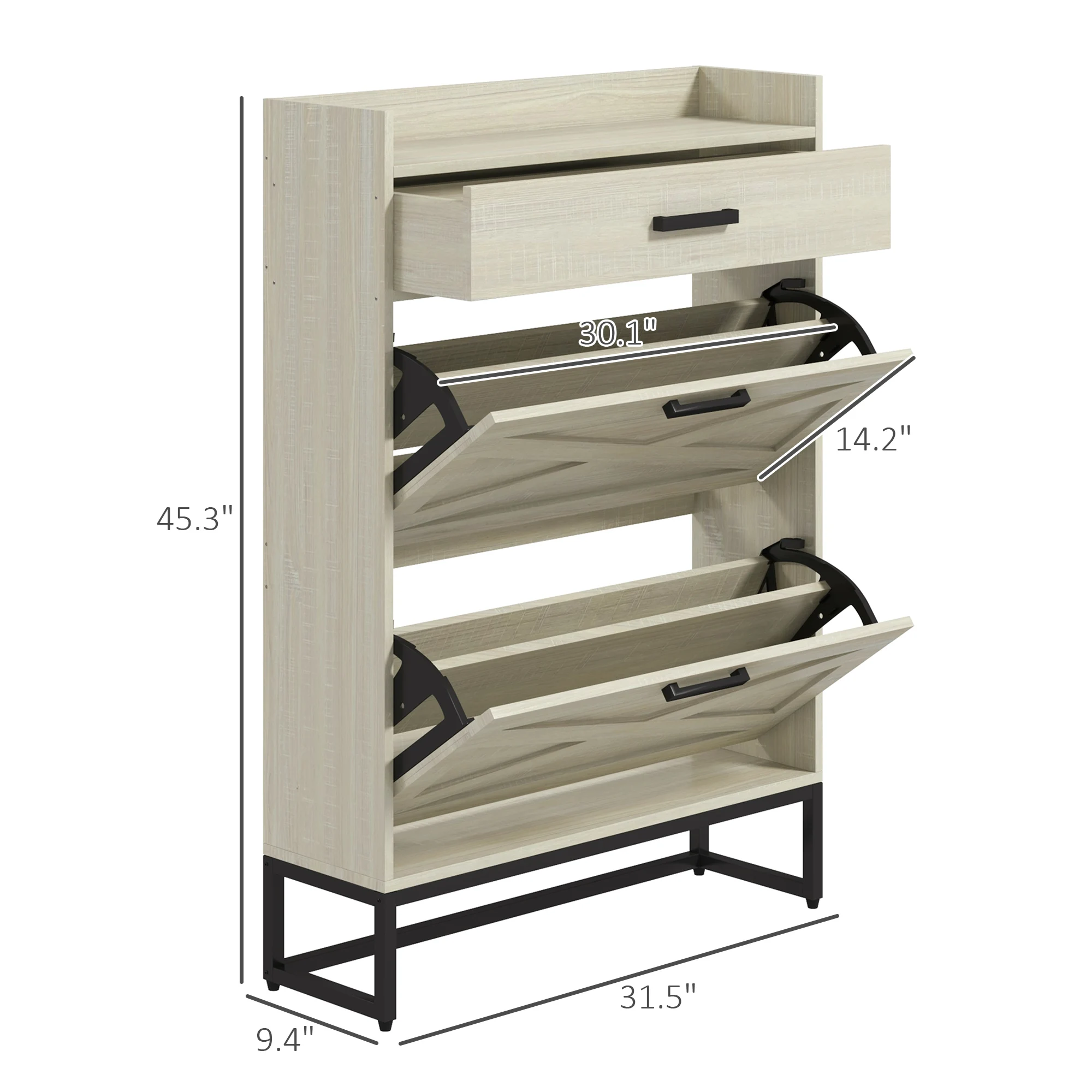 Homcom Narrow Shoe Cabinet with 2 Flip Doors and Top Drawer, White