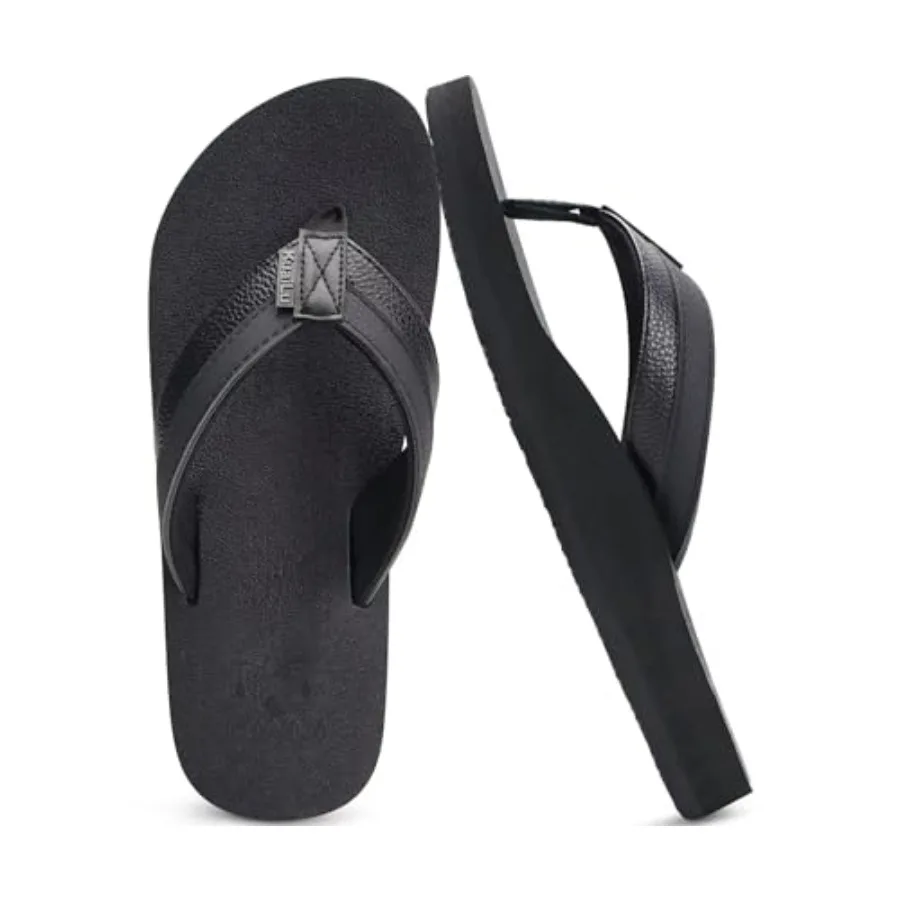 KuaiLu Men's Yoga Mat Leather Flip Flops with Arch Support Comfortable Cushion Walking Thong Sandals Slip On Indoor Outdoor